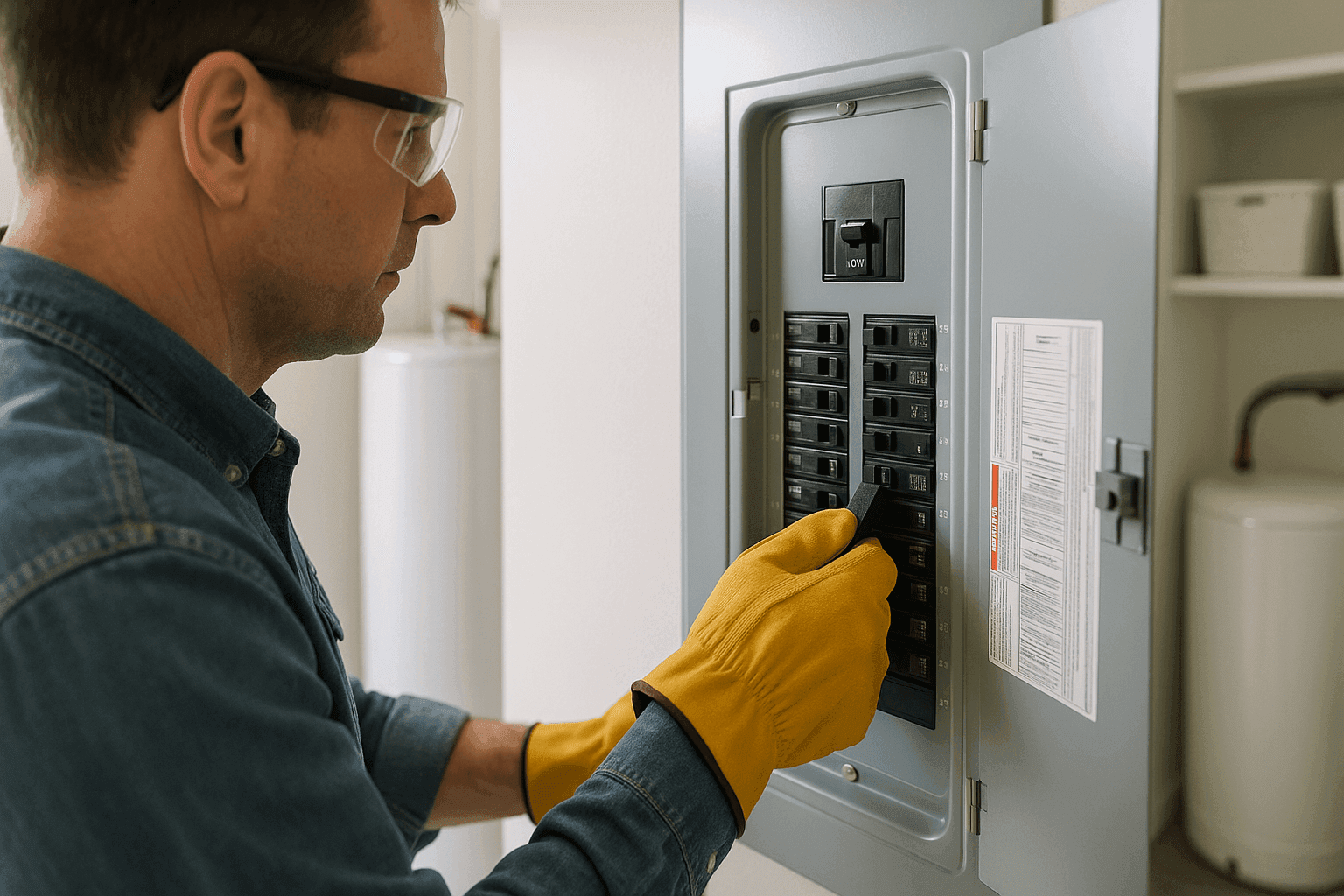 Homeowner turning off main electrical breaker during emergency
